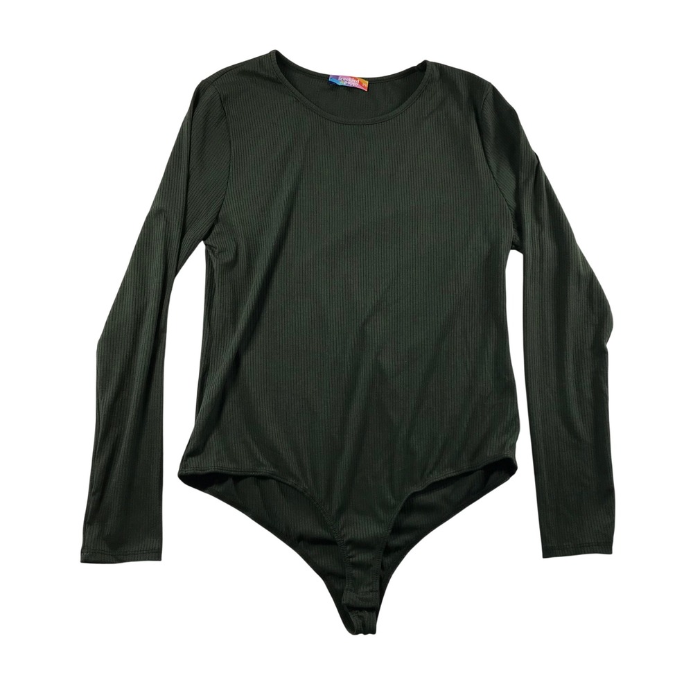 Freckled Poppy Womens 3XL Olive Green Ribbed Long Sleeve Bodysuit BJS4677 USA